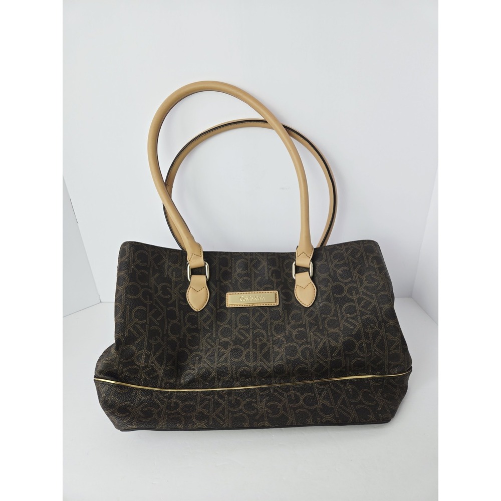 Calvin Klein Brown Tote Bag with CK Monogram 14x9"